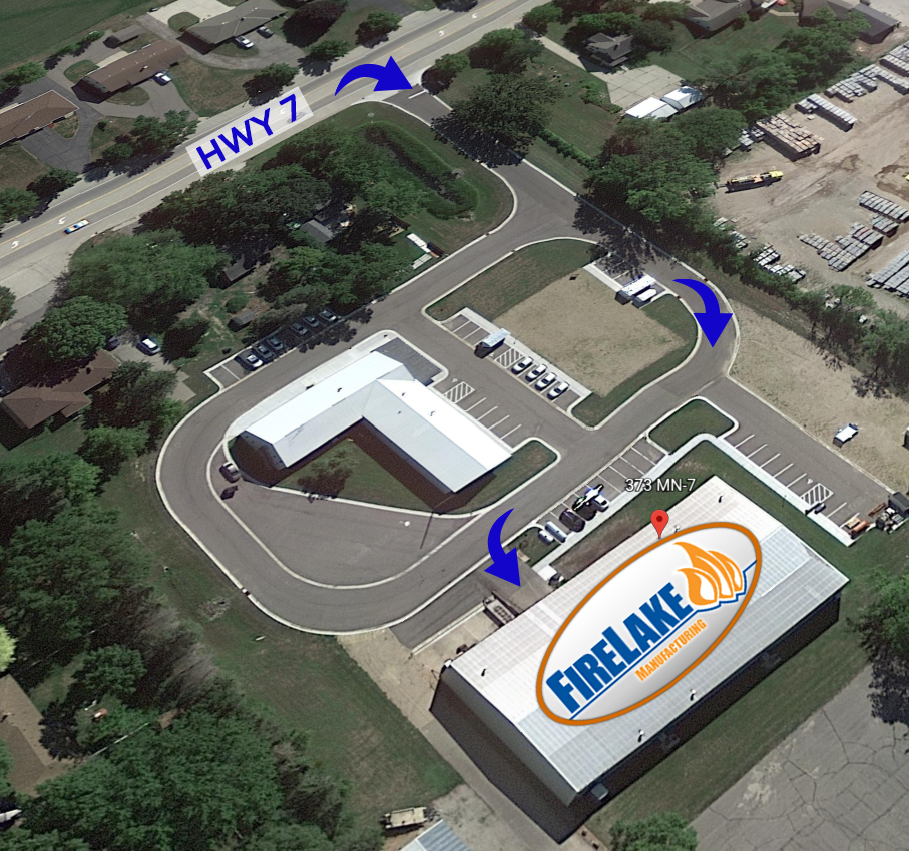 Aerial map of Firelake building with directions from hwy 7